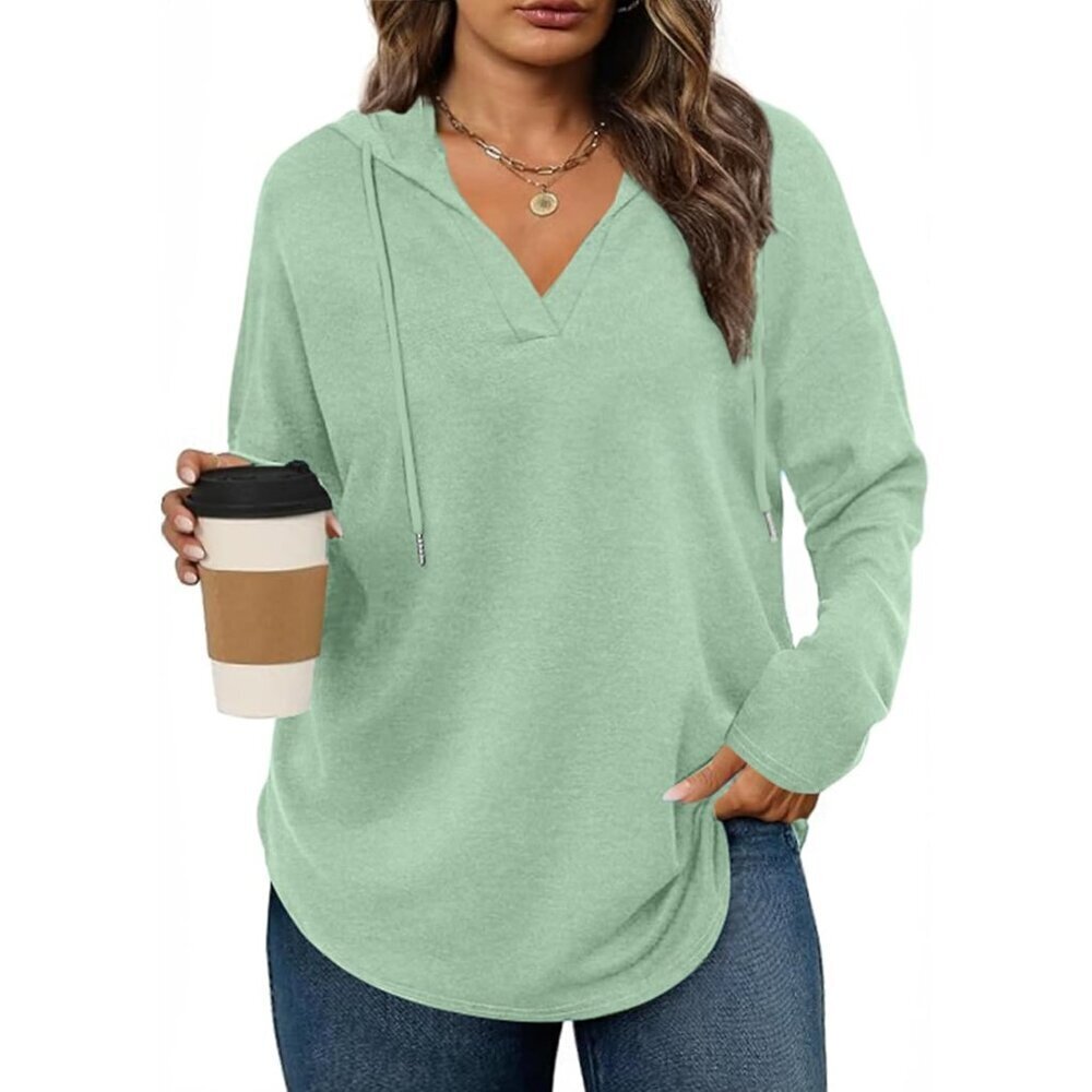 Plus Size Sweatshirts Women Long Sleeve V Neck Drawstring Pullover